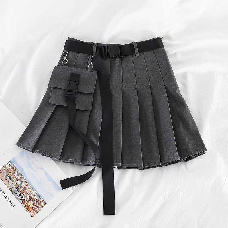 Oversized S-5Xl Women Black Y2k Korean Fashion Punk Streetwear Tooling Pleated Skirt Haruku High W