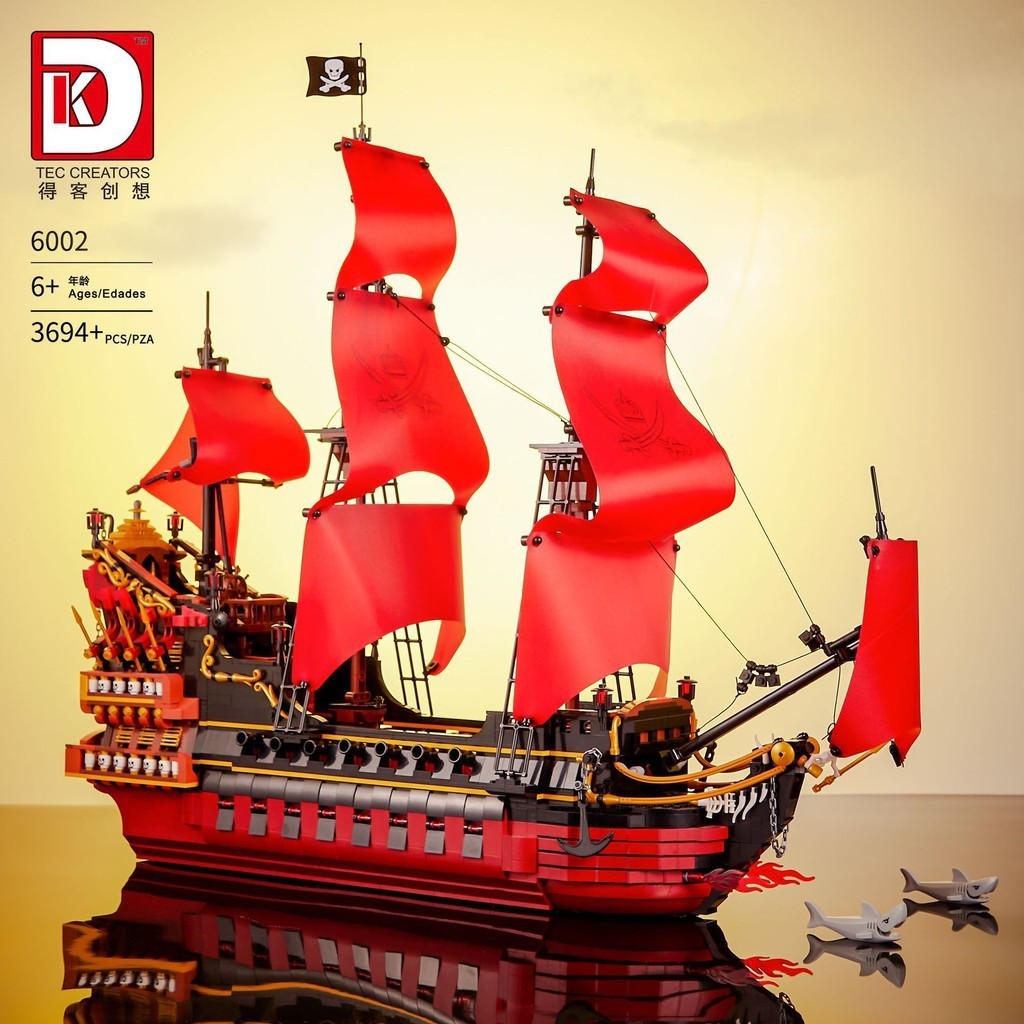 🥰 DK Deke 6002 Queen Anne's Revenge Pirates of the Caribbean เรือใช้งานร่วมกับ Lego ประกอบอาคารบล็