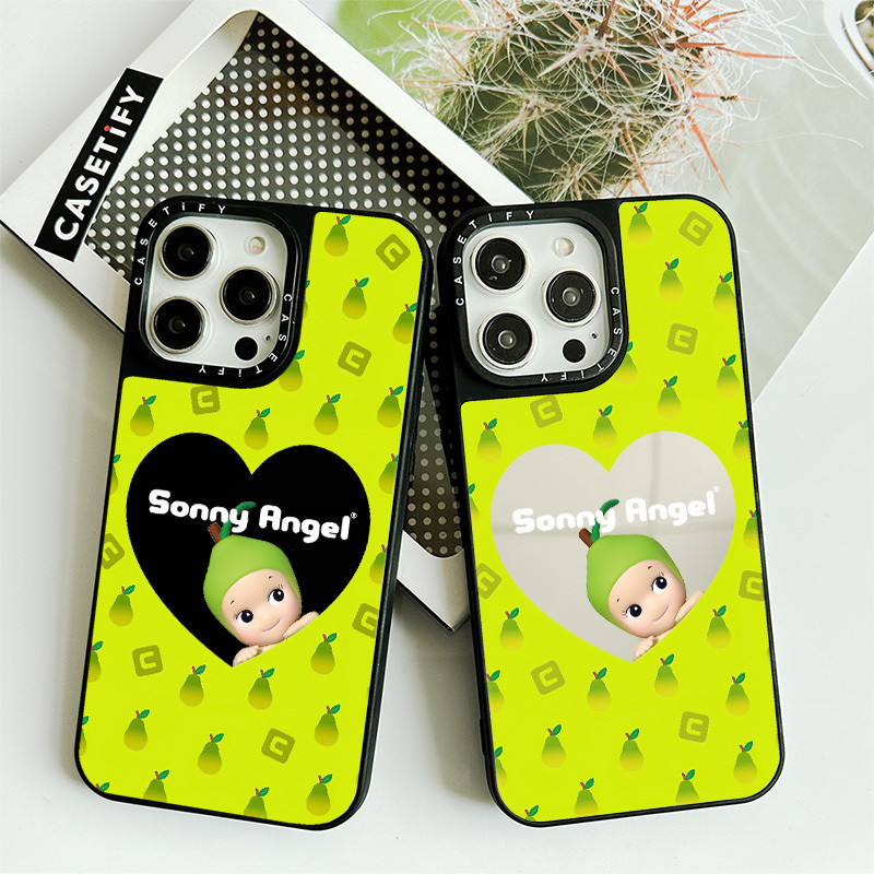 Sonny Angel Screenful Pear MirrorปลอกสําหรับIPhone 11 12 13 Mini 14 15 Pro MaxกรณีX XR XS Max SE2 6s 7 8 Plus 7+ ฝาครอบSoft BorderกลับPC Hardกันชนพร้อมบรรจุภัณฑ์