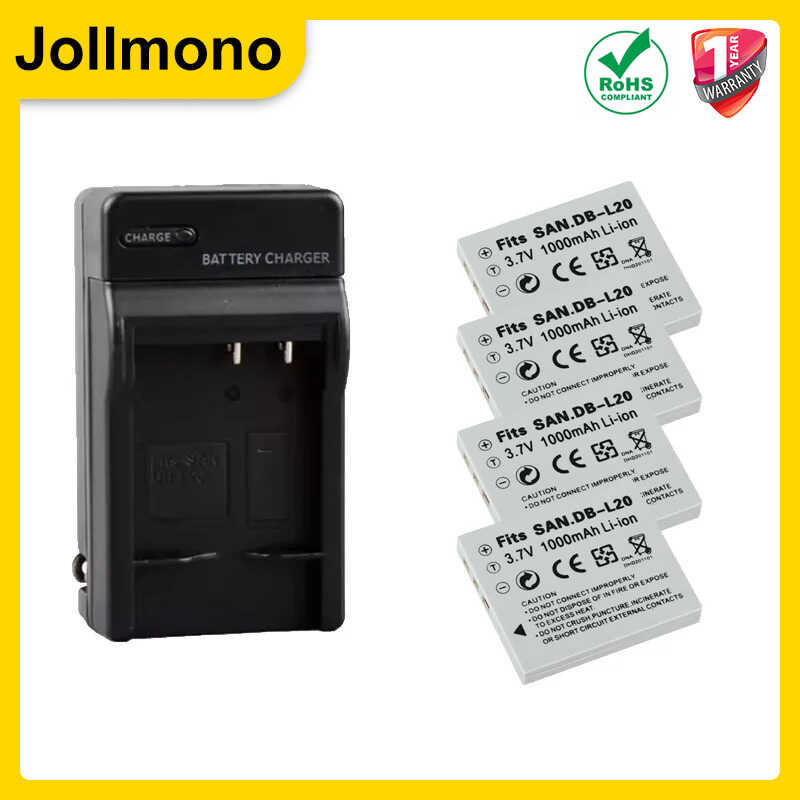 4Pcs 4 DB-L20 DB-L20AU DB-L20A Battery + AC Charger for Sanyo Xacti VPC-C4V CG9 C1 CA6OR CA65 CA8