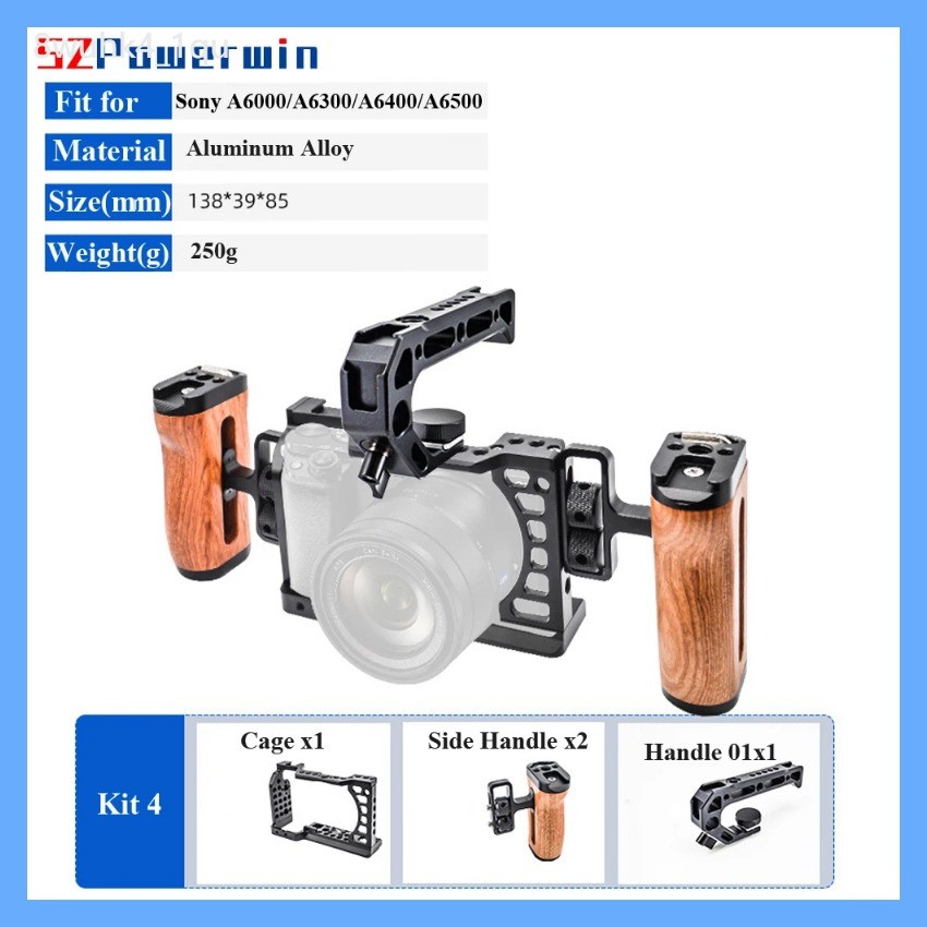 ins  Powerwin Camera Cage For Sony A6500 A6400 A6300 A6000 with wooden Handle Kit Aluminum Alloy Mu