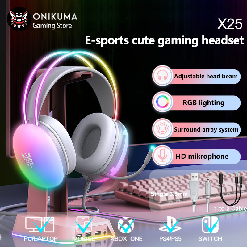 Onikuma X25 RGB หูฟัง esports ระดับมืออาชีพสําหรับเล่นเกมตัดเสียงรบกวน หูฟังแบบมีสาย