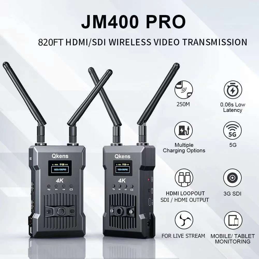 200m SDI HDMI ระบบส่งสัญญาณวิดีโอไร้สาย 4Kp30 1080p60 ตัวรับสัญญาณ 60ms Latency สําหรับกล้อง Live St
