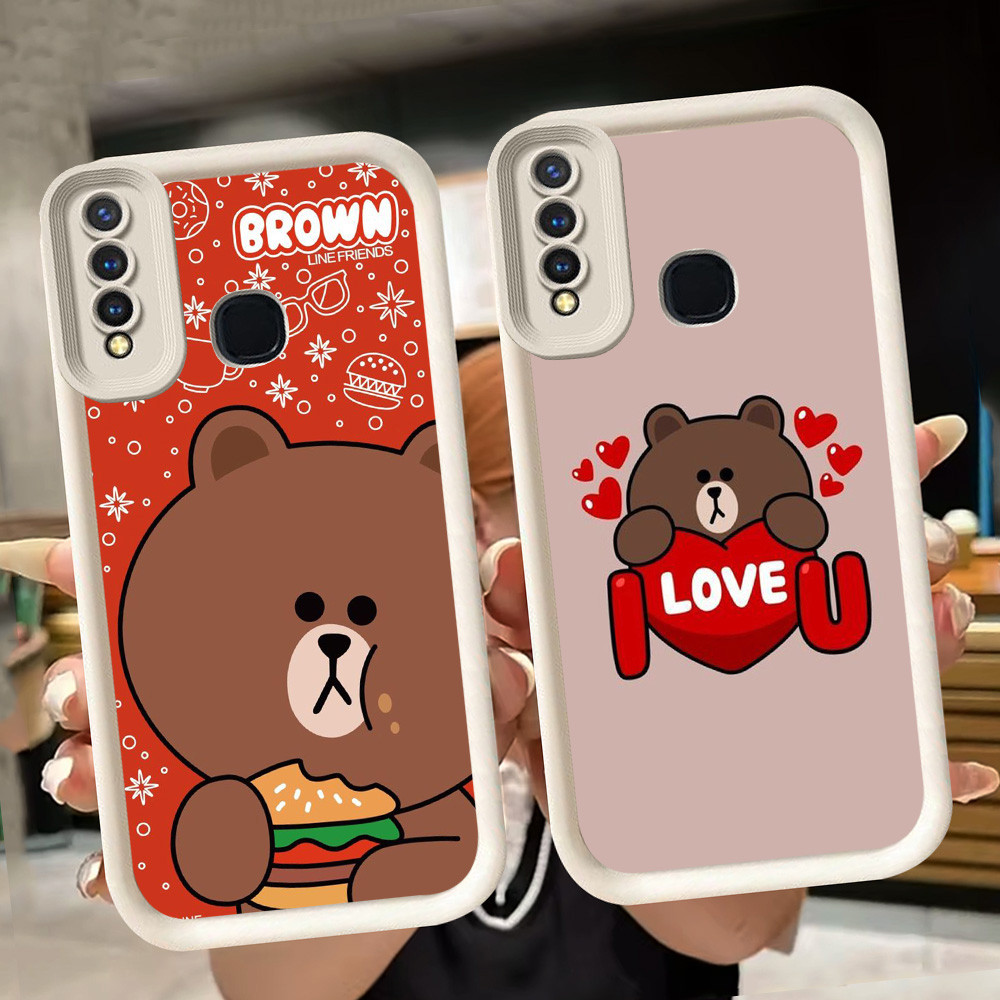 ปลอกอ่อนสําหรับ VIVO Y19 Y30 Y30i Y17 Y93 Y95 Y12 Y50 Y15 Y91 Z1 Pro V9 Y91C สีขาว Q9 หมีสีน้ําตาล