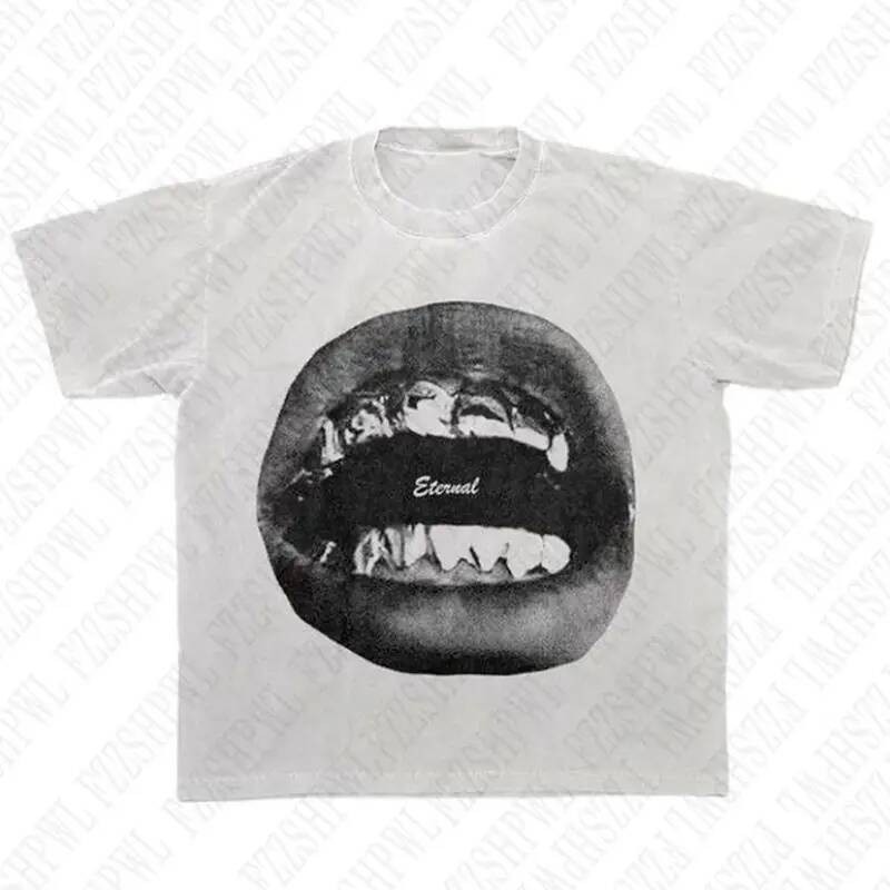 เสื้อยืดแขน короткий สไตล์ Grunge, Gothic, Y2K ออกแบบ retro สำหรับคนชอบ Hip-hop และแฟชัน STREETWEAR
