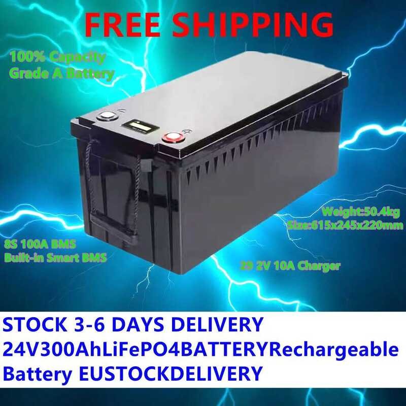 แบตเตอรี่ LiFePO4 24V 12V 600AH 300Ah 200Ah 100Ah พร้อม BMS ในตัว เซลล์ลิเธียมไอรอนฟอสเฟต 6000 รอบ
