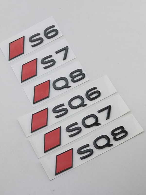 เหมาะสําหรับโลโก้รถ Audi ดัดแปลงสีแดงสแควร์ SQ8 SQ7 SQ6 Q8 ด้านหลังหางโลโก้ Word โลโก้ตกแต่งรถสติกเก