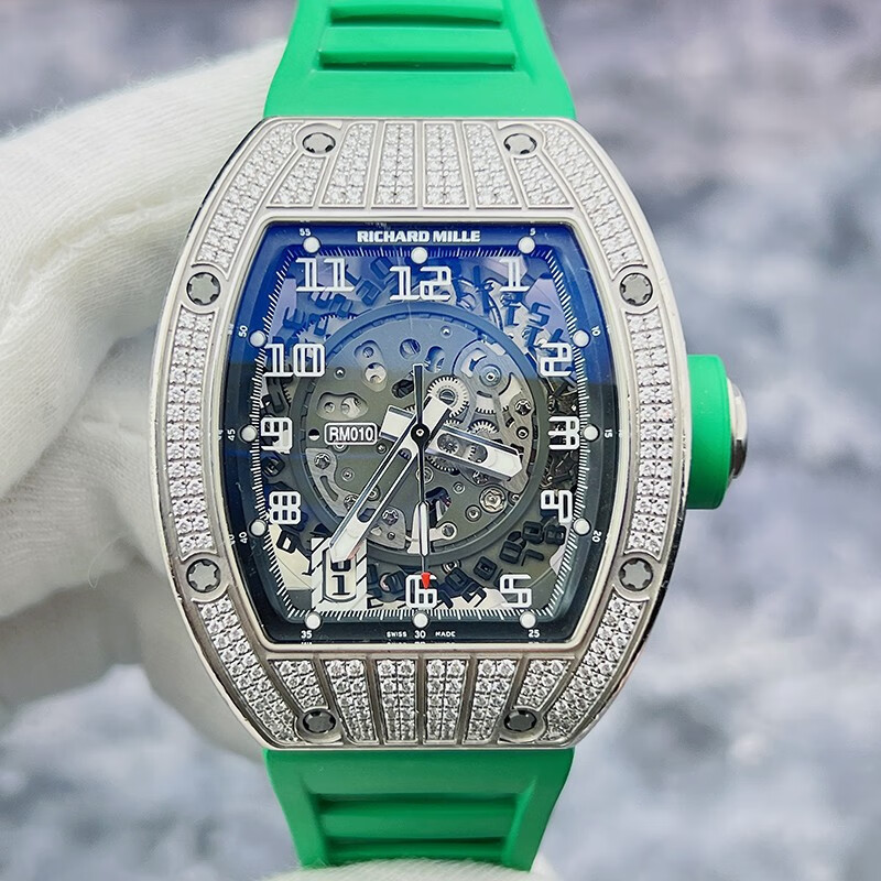 Rm RM RM010 Original Diamond 18K วัสดุทองคําขาว Hollow Dial วันที่จอแสดงผลเครื่องจักรอัตโนมัติ