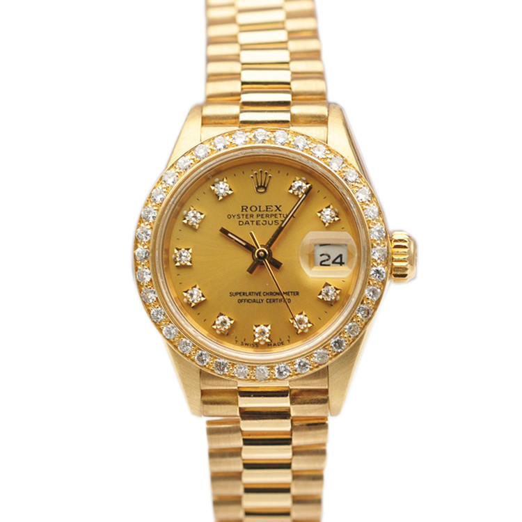 Rolex [ใหม่] Rolex นาฬิกาผู้หญิง Rolex Diary Type 18K Gold Diamond นาฬิกากลไกอัตโนมัติผู้หญิง 69178