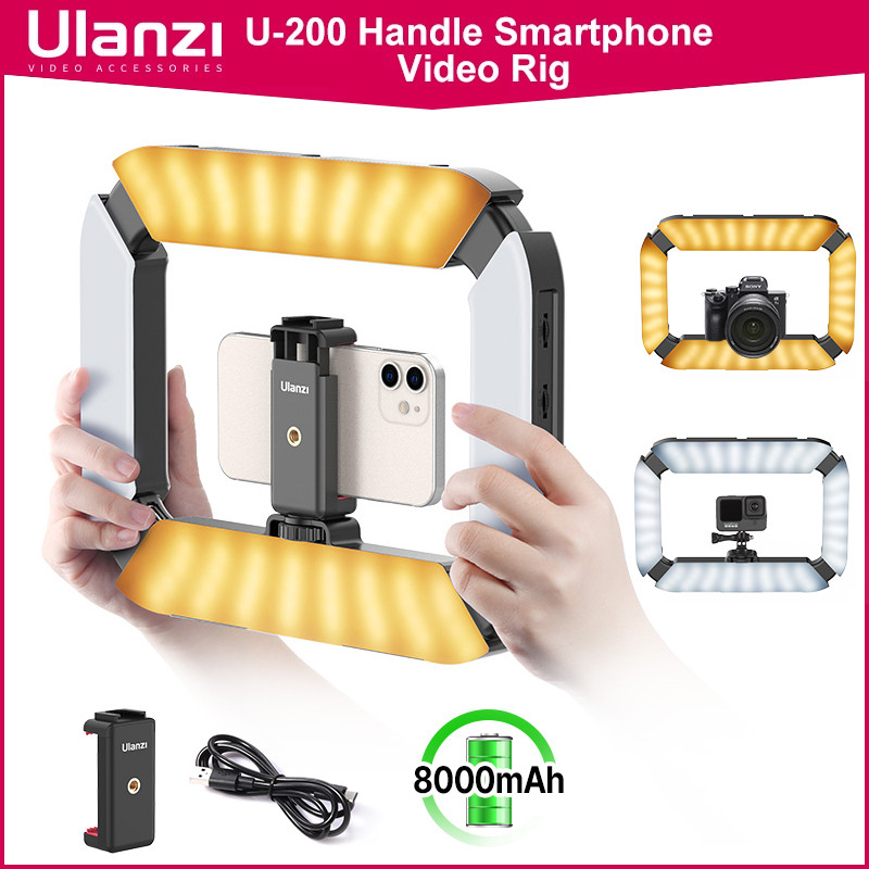 Ulanzi U200 Rechargable สมาร์ทโฟน Video Rig การถ่ายภาพแนวตั้ง LED แหวนไฟ LED วิดีโอ DSLR สมาร์ทโฟน H