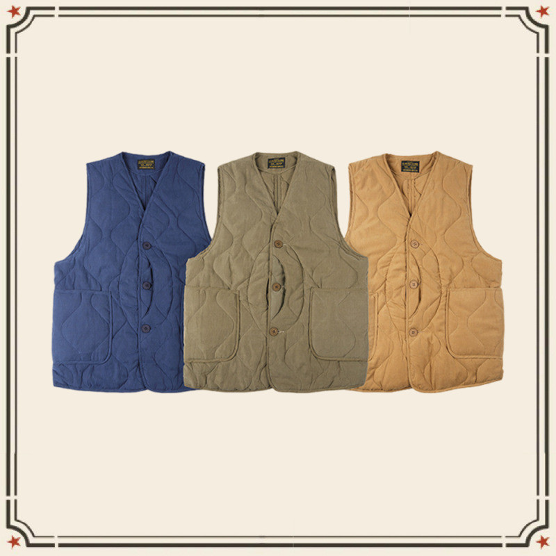 GRND 2025 Multi-Bag Quilted Liner Vest Ami Khaki Meniscus Cotton Hunting Vest