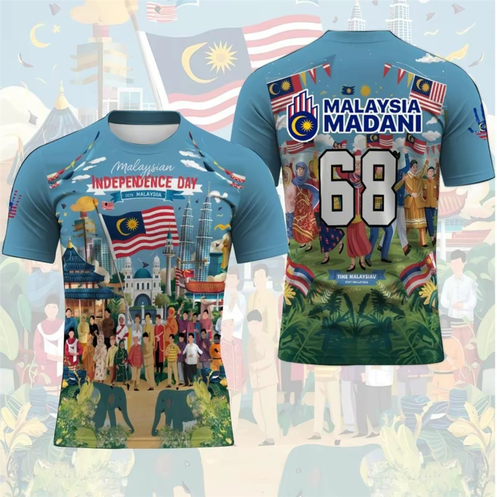 Baju Merdeka 68 Family Set - เสื้อยืดแขนสั้นพิมพ์ลายระเหิด