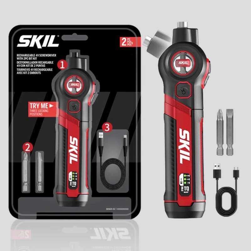 SKIL ไขควงไฟฟ้าขนาดเล็ก 5619 4V ชุดไขควงไฟฟ้าไร้สายแบบปรับขนาดได้ USB ชาร์จใหม่ได้