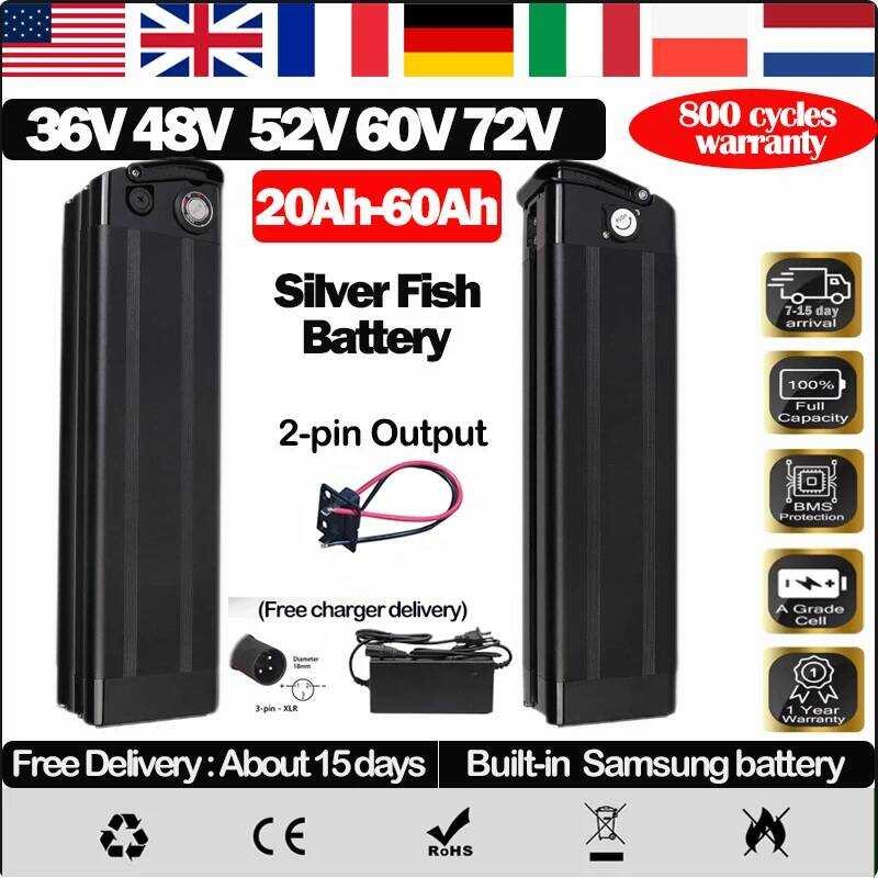 36v 48v 52v 60v 72v SierFish 48v60ah จักรยานไฟฟ้า 15 20ah 50ah 60ah ebike 250w-3000w แบตเตอรี่ 30AH 