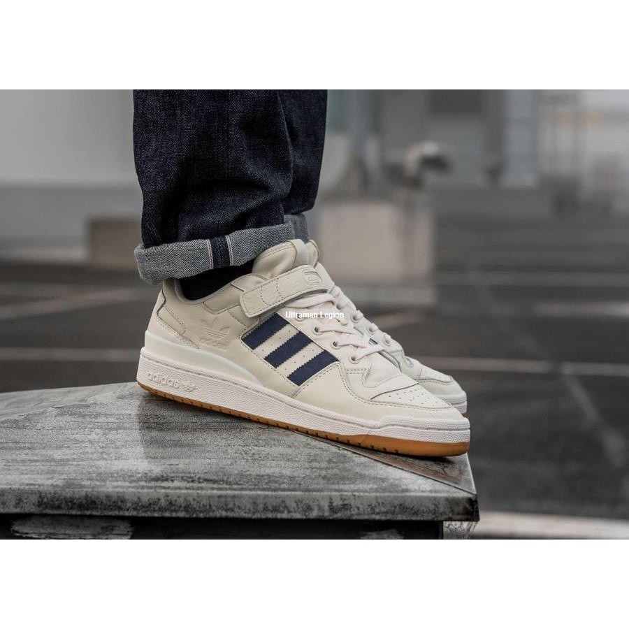 [อเนกประสงค์ฤดูร้อน] Adidas Originals Forum Beige Blue Velcro Felt Simple Men Women Skateboard Shoe