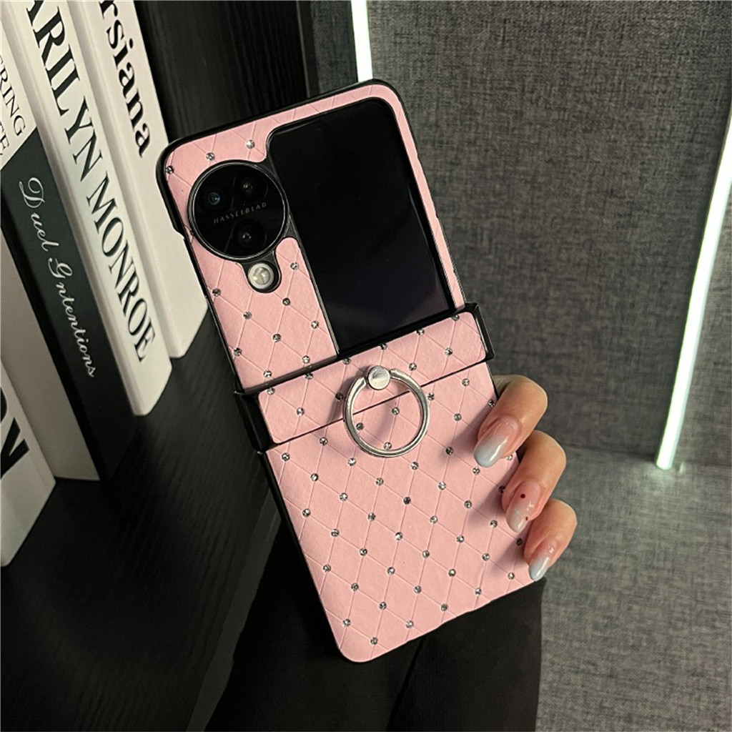 Luxury Glitter Rhinestone คริสตัลสีชมพูเคสโทรศัพท์พร้อมแหวนสําหรับ OPPO N3Flip N2 Flip N3 Flip N2flip N3Flip กันกระแทกปกหลัง