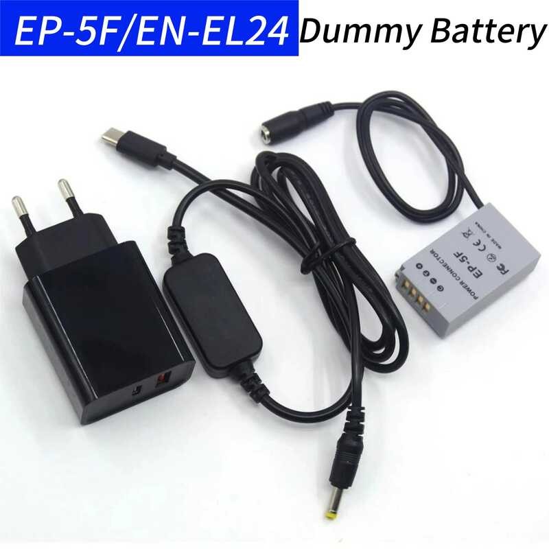 EN 9 EL24 Dummy Battery EP-5F Coupler&PD Fast Charger&USB type C to DC Power Cable,for Nikon 1 J5