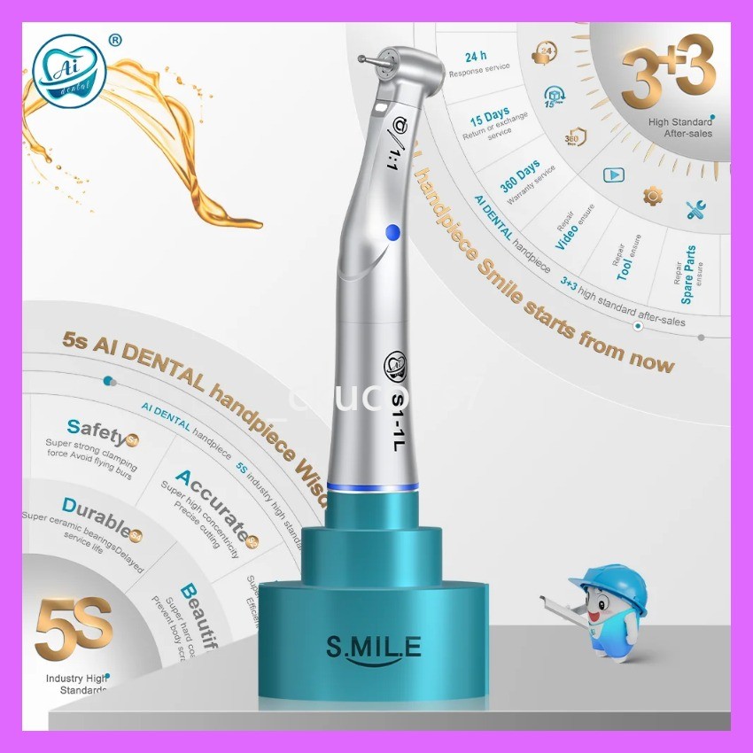 a AI DENTAL Smile Series S1-1L Dental 1:1 Direct Drive Low Speed Contra Angle Handpiece/Set Optic S