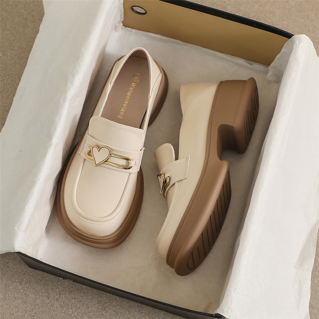 Sweet Loafer Retro สุภาพสตรีรองเท้าหนังขนาดเล็ก Preppy สไตล์ 5 ซม