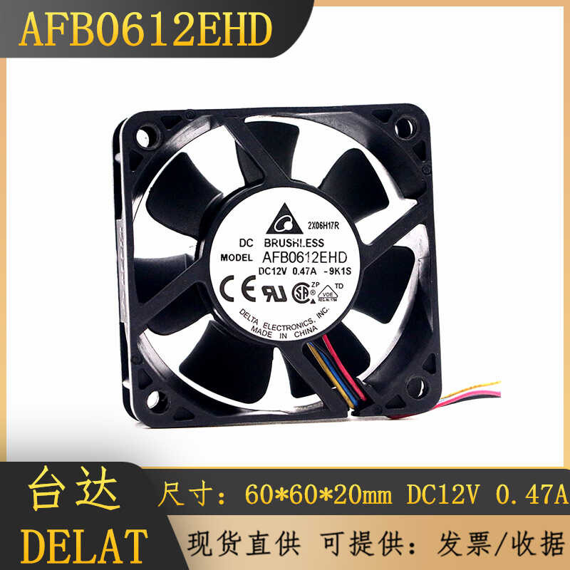 Original Delta 6020 AFB0612EHD 12V 0.47A Power Chassis พัดลมระบายความร้อนปริมาณอากาศสูง 6 ซม.