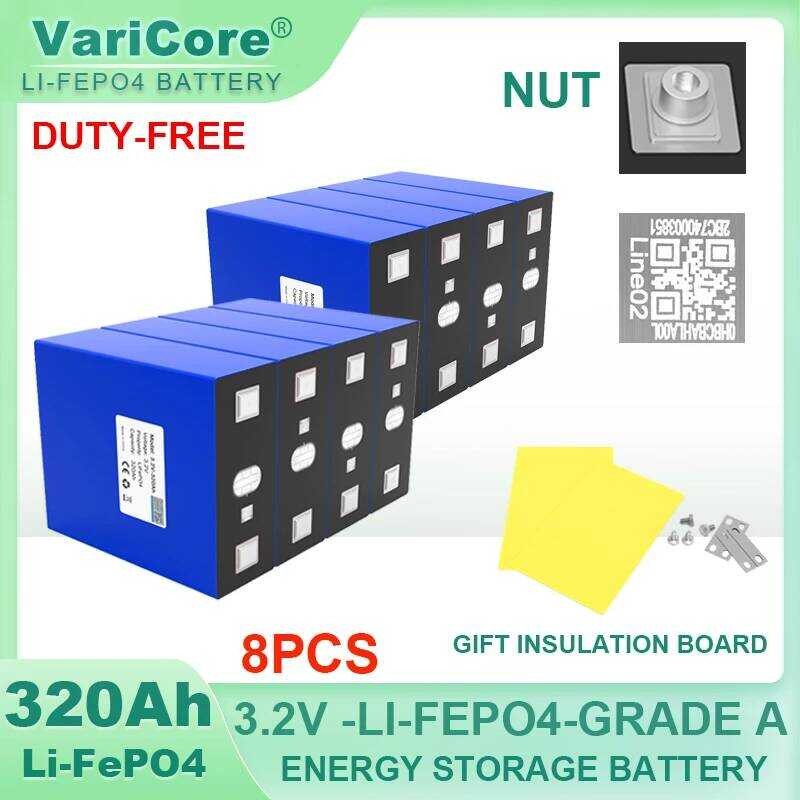 แบตเตอรี่ลิเธียมไอออนฟอสเฟตแบบชาร์จได้ 3.2v 8 ชิ้น 320Ah 280Ah 200Ah 105Ah 90ah Lifepo4 สำหรับโซลาร์