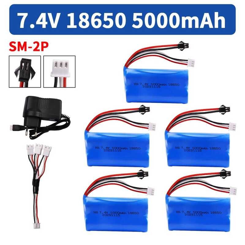▥ 7.4V18650 Sm-2P 5000Mah Li-Ion สําหรับ WPL Mn99s D90 U12a S033g Q1 H101 7.4V แบตเตอรี่ Rc เรื