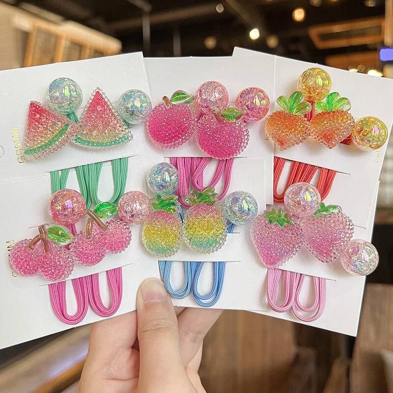 อุปกรณ์ตกแต่งผมสำหรับเด็ก แบบการ์ตูนน่ารัก ลายผลไม้ ขนาดยืดหยุ่น