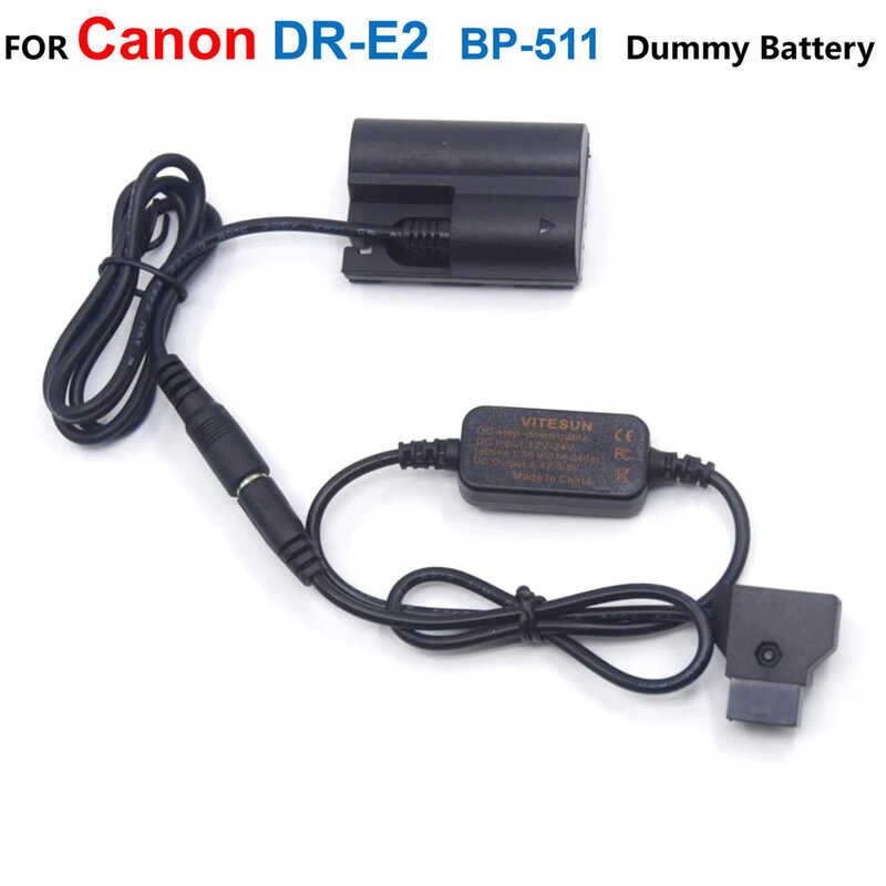 BP-511 e Fake Battery DR-400 DC Coupler+D-TAP Dtap 12-24V To 8V Step-Down Cable ACK-E2 For Canon