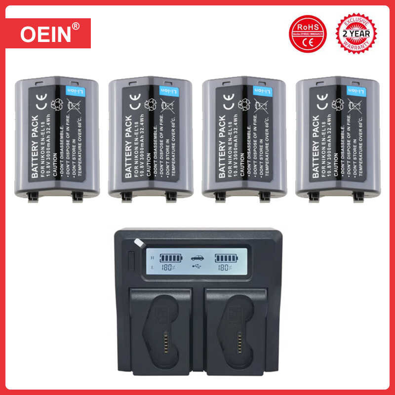 4Pcs a EN-EL18a EN-EL18 Battery + Fast Charging Charger for Nikon EL18a, EN EL18, D850, D800, D80