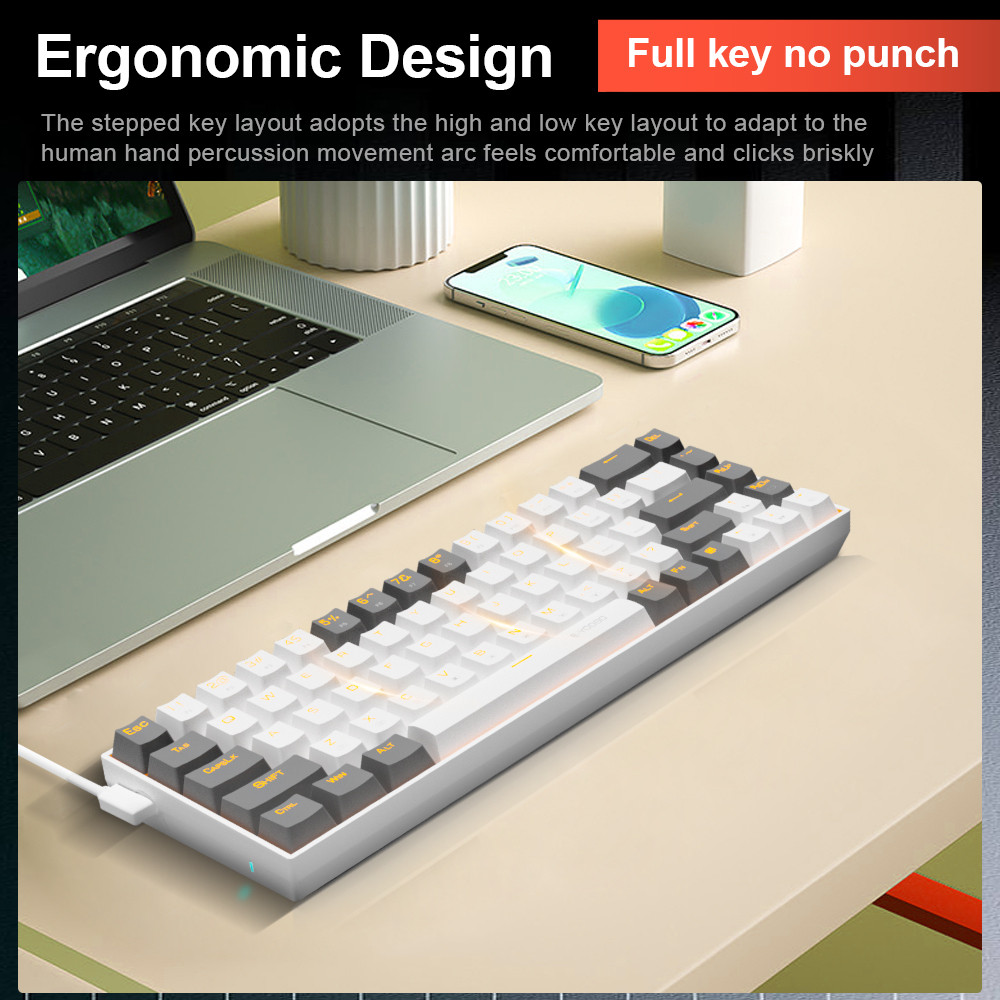 Z686 E-YOOSO USB Mini Slim nical Gaming คีย์บอร์ดแบบมีสายสีแดง68คีย์รั