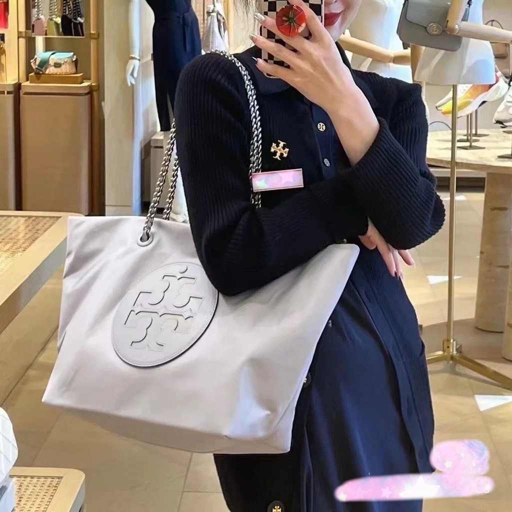 Tory Burch Tb การค้าต่างประเทศไนลอน Tote Bag ความจุขนาดใหญ่ความหนาแน่นสูงกระเป๋าสะพายกันน้ํากระเป๋าโ