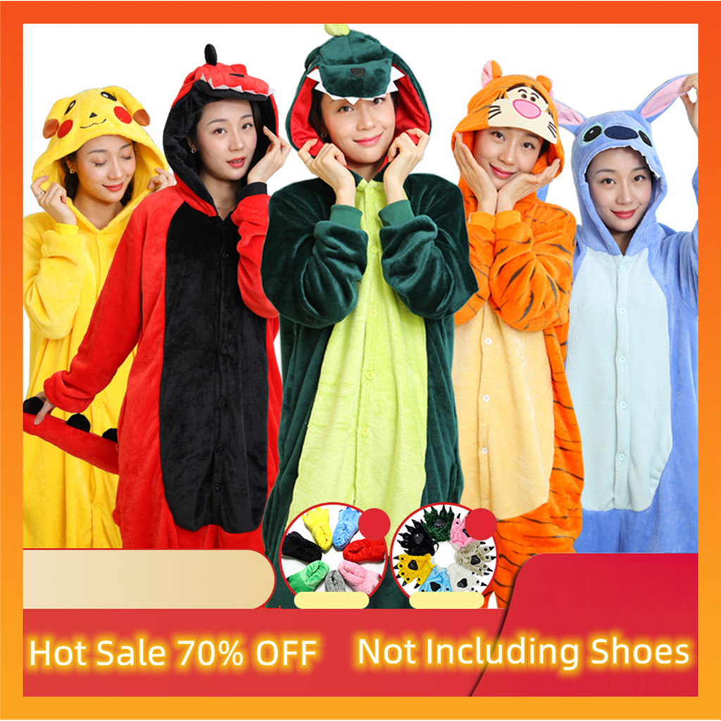 ผู้ใหญ่การ์ตูนไดโนเสาร์ Stitch Pikachu Onesies ผู้หญิงผู้ชาย Flannel แขนยาวชุดนอน Kigurumi Unisex สัตว์ชุดนอนชุดคอสเพลย์สําหรับฮาโลวีน