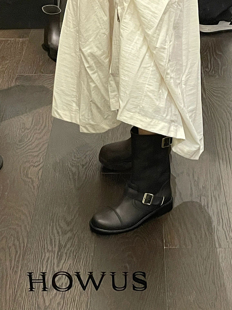 Cowhide Version of Fever สไตล์เดียวกันกับ Howus Belt Buckle หนังแท้หนังกว้างกลางหลอด Slim-Tube Moto