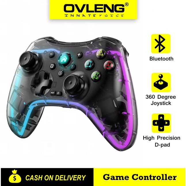 Ovleng S03 Rgb คอนโทรลเลอร์เกมไร้สายโปร่งใสเข้ากันได้กับ P4, P3, สวิตช์, PC Android และ I Os