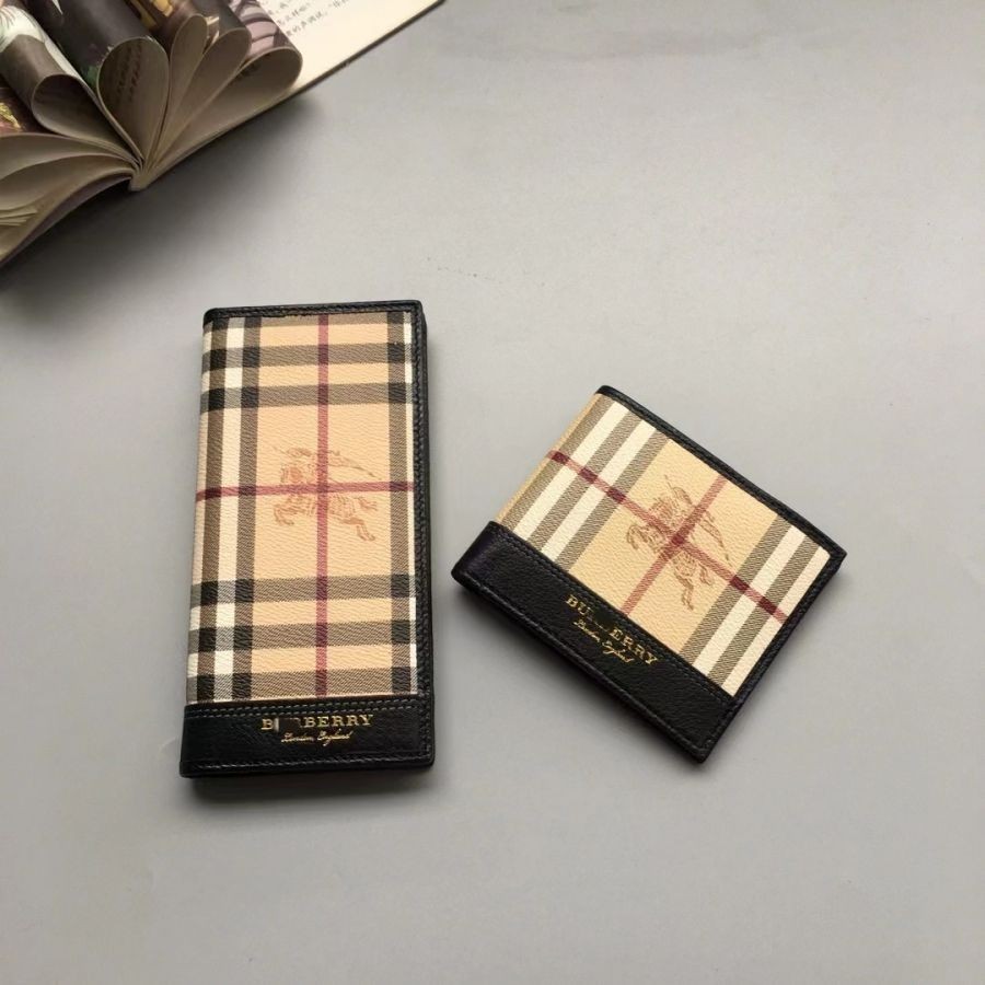 BURBERRY เบอร์เบอร์รี่ กระเป๋าสตางค์หนังแท้ผู้ชายยาวและสั้นกระเป๋าสตางค์กระเป๋ายาวกระเป๋าบัตรพับกระ