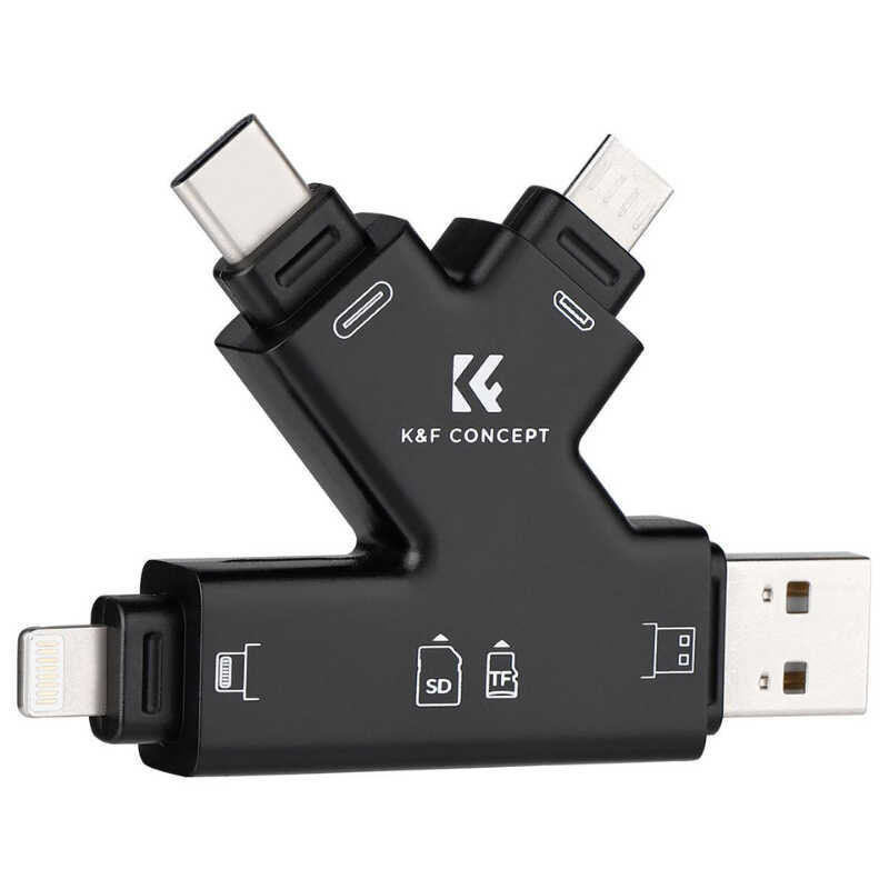 K&F เครื่องอ่านการ์ด 4In1 SD Card Reader, For Iphone/Ipad/Android//Computer/Camera