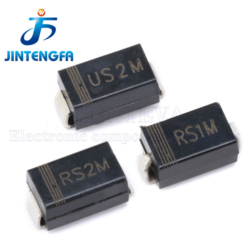 Patch ไดโอดท่อ 100PCS RS1M RS2M FR107 US1M US2M ES1J US1J SF18 UF4007 1A 2A 600V 1000V SMA DO-214AC SMD ไดโอด Fasts วงจรเรียงกระแสท่อไดโอด Patch