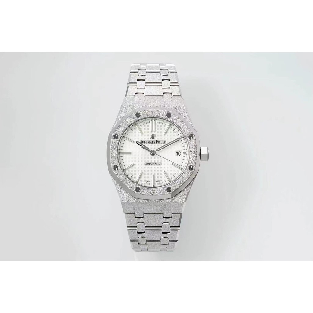 APS Royal Oak 15454BC White PLATE Frost GOLD 3120นาฬิกาจักรกลแบบบูรณาการ37มม