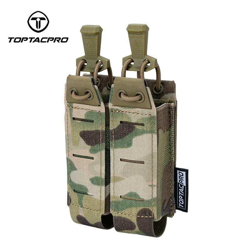 Toptacpro ยุทธวิธี Double Mag กระเป๋าสําหรับ 9 มม. MOLLE เปิดด้านบน Quick Draw น้ําหนักเบาผู้ถือนิตยสาร 8526