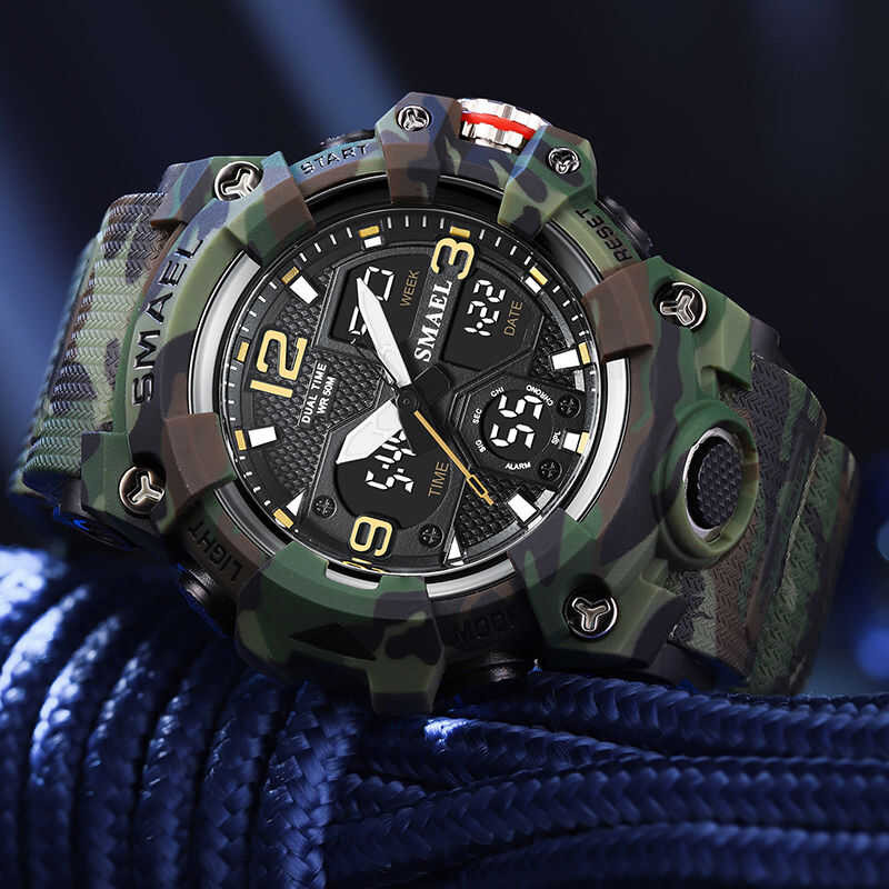 Top SMAEL Ury Brand Sports Men's Watch Multifunctional Waterproof Clock LED Light Quartz Rubber Str