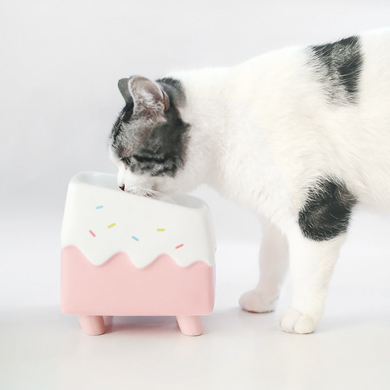 Cat Bowl Ceramic Cute Cat Bowl Protective กระดูกสันหลังส่วนคอ