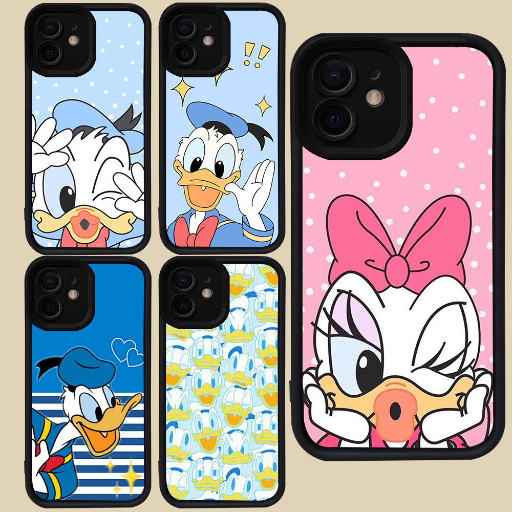 เคสสีดําสําหรับ iPhone 15 X XR XS 12 Mini 11 Pro Max R65 Donald Duck