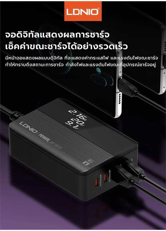 Super Fast Charger หัวชาร์จเร็วกำลังไฟ 65W หน้าจอแสดงผล Qc4+ PD Qc3.