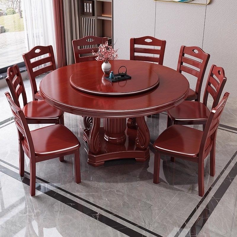 many🔥การประกันคุณภาพ🔥 Solid Wood Dining Table And Chair Combination Round Hotel Hotel Large Round