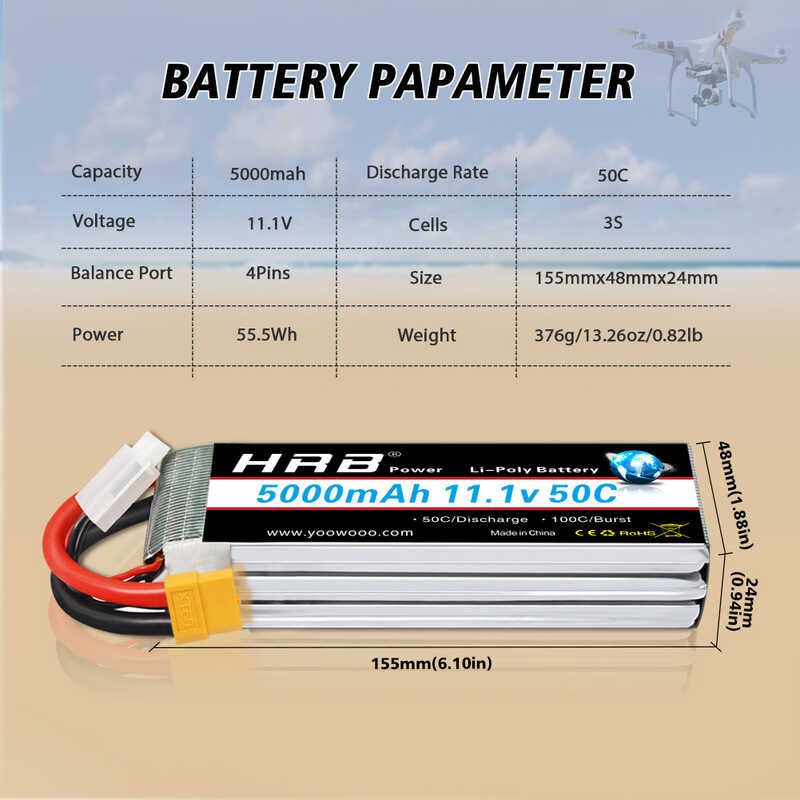 3S HRB 2S 4S 6S 11.1V 14.8V 22.2V แบตเตอรี่ลิเธียม 1300Mah 1500Mah 2200Mah 3300Mah 4000Mah 5000Mah 6
