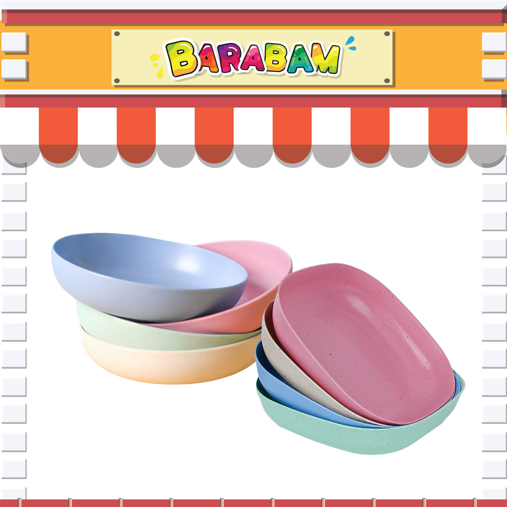 Barabam [Per ชิ้น] Minimalism Tableware Round Plates Wheat Straw Bone Plates Lightweight Fruit Snack