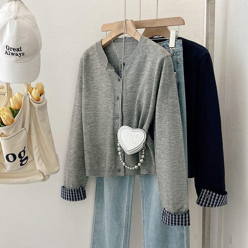79279 All-Match Round Neck Patchwork Sweater เสื้อไหมพรม