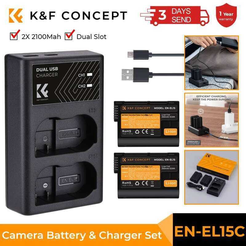 K&F Concept EN-EL15/EN-EL15A/EN-EL15B แบตเตอรี่ Dl Slot Quick Charger สําหรับ Nikon D7000 D7100 D720