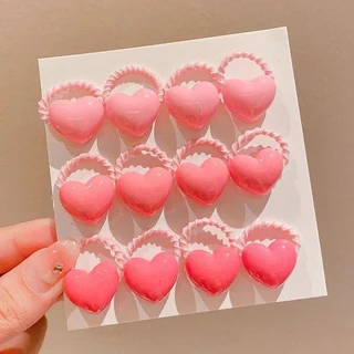12ชิ้น น่ารัก ลูกอม สีรูปหัวใจสาววงผมยืดหยุ่นเด็กอุปกรณ์ผม