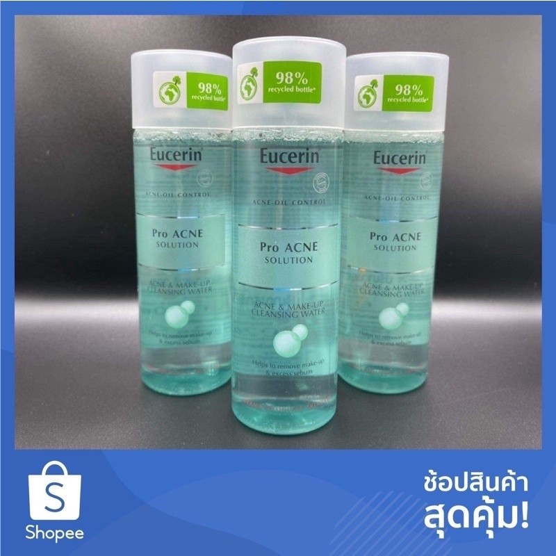 Eucerin Pro Acne Solution Acne & Make up Cleansing Water 200ml (ยูเซอริน ไมเซล่า เช็ดล้างเครื่องสำอ